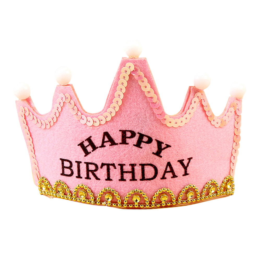 Princess King Girl Boy Crown Kids Adult Happy Birthday Party Decorations Theme Birthday Hats Decor Cap LED Lighting Headband: Pink birthday
