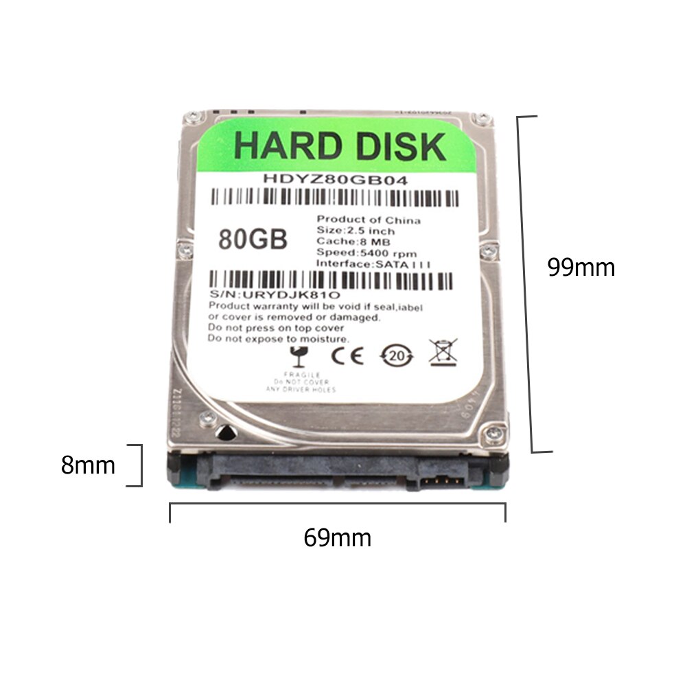 Internal HDD 2.5" SATA III - 5400-7200 RPM - 80GB to 500GB - for Laptop PC Mac