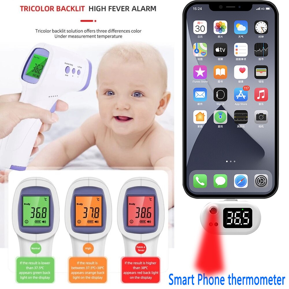 Til type-c mobiltelefon termometer pande baby børn digital infrarød temperatur pistol meter instrument berøringsfri termometer