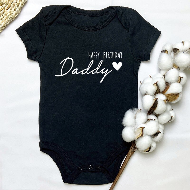 Gelukkige Verjaardag Daddy Letters Print Baby Bodysuit Baby Groeien Voor Baby Peuter Jongens Meisje 100% Katoen Romper Jumpsuit: Black / 6-9M