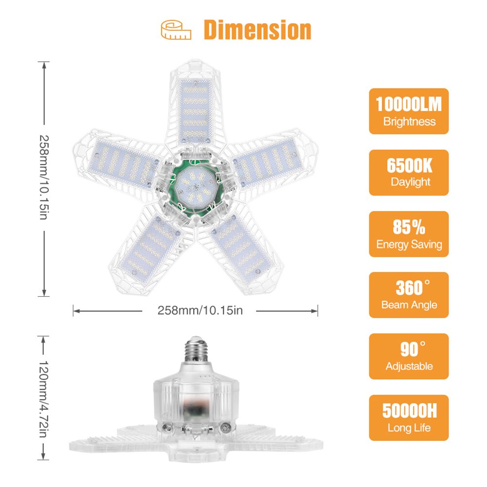 E27 Super Helderheid Daglicht AC85 Naar 265V Industriële Installeren Vervormbare Panel Magazijn Workshop Opvouwbare Led Garage Licht