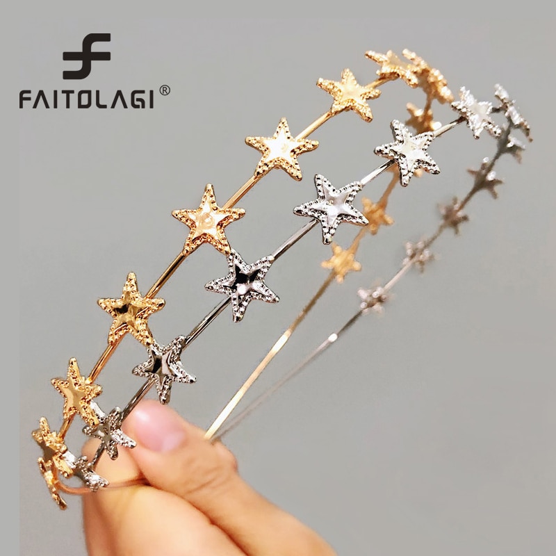Metalen dameshoofdband met gouden zilveren ster, haarband voor vrouwen, bruiloft, meisjeshaarband, haaraccessoires, haarband