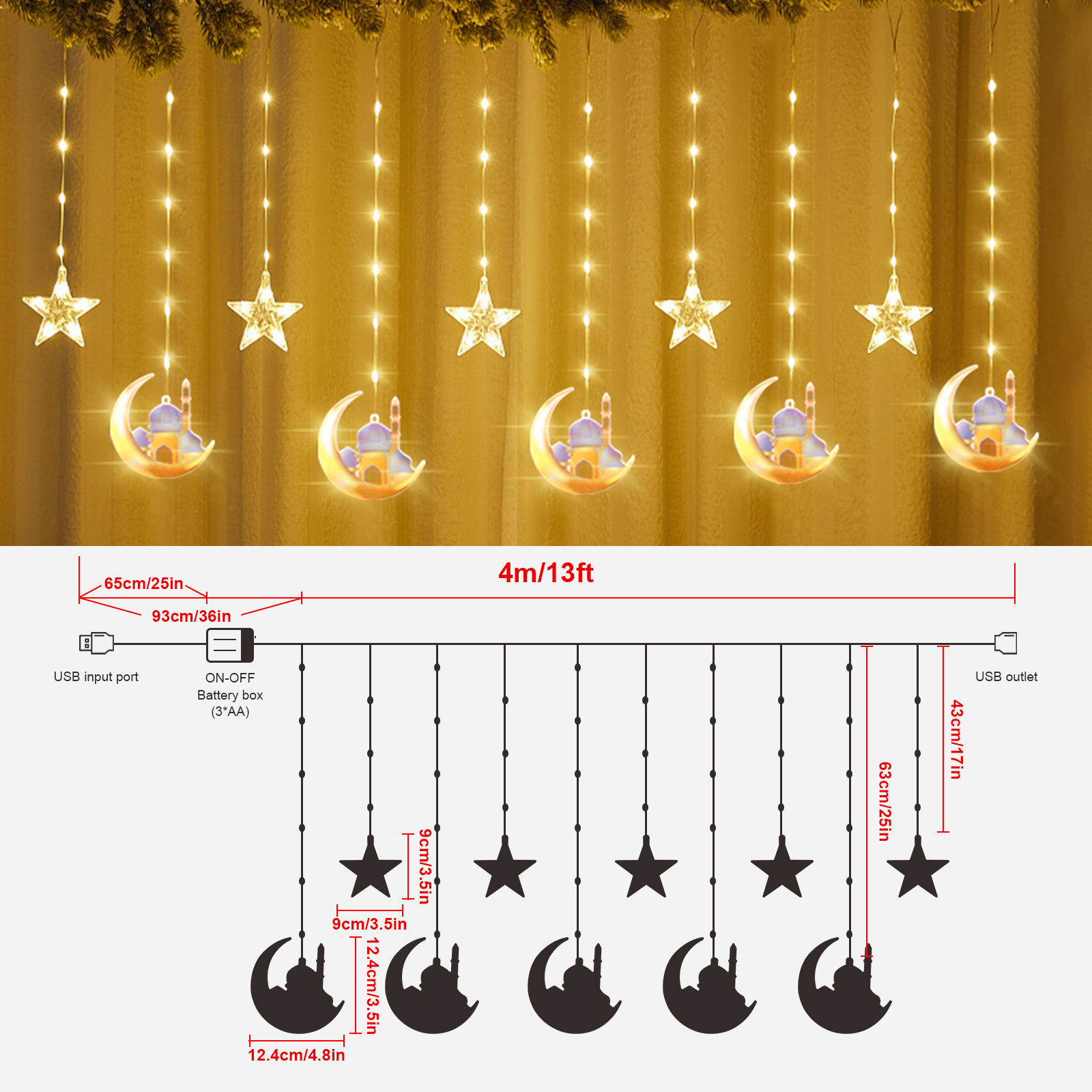 Cortina de estrellas LED de 4M, luz decorativa, castillo de Luna, cadena de luces, luz colorida, cadena de luces intermitentes llena de estrellas, decoración de habitación