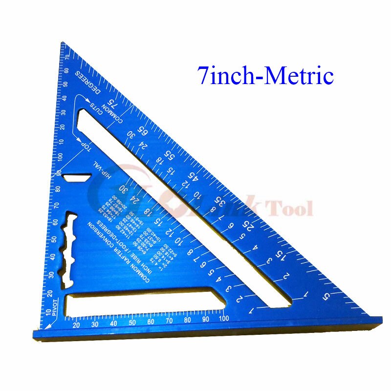 Angle Ruler 7/12 inch Metric Aluminum Alloy Triangular Measuring Ruler Woodwork Speed Square Triangle Angle Protractor Measuring: Blue 7inch metric