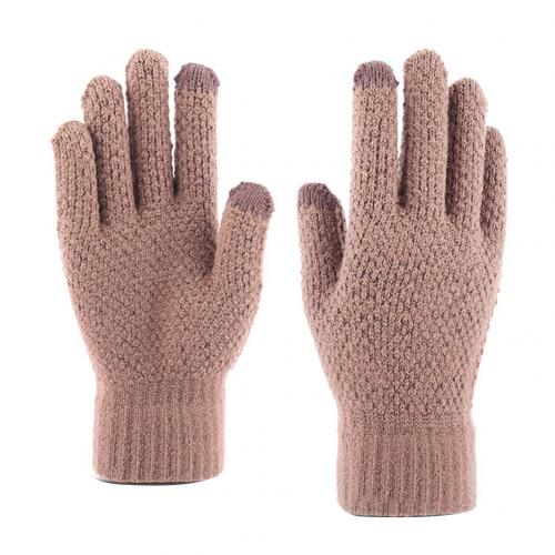 Menn vinterfarge full finger berøringsskjerm fleece foret varm strikketømmer kjøkkenhage kutt resistente hansker: kaki