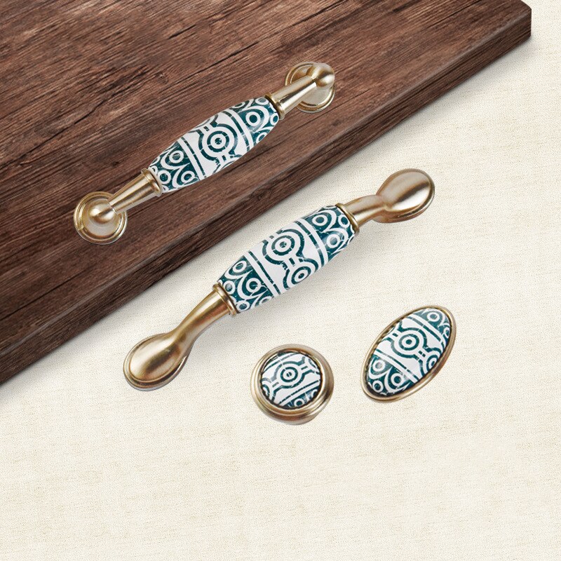 Floral Pattern Ceramic Drawer Pulls Kitchen Door Cabinet Handles Knobs and Pulls Decoration Furniture Hardware