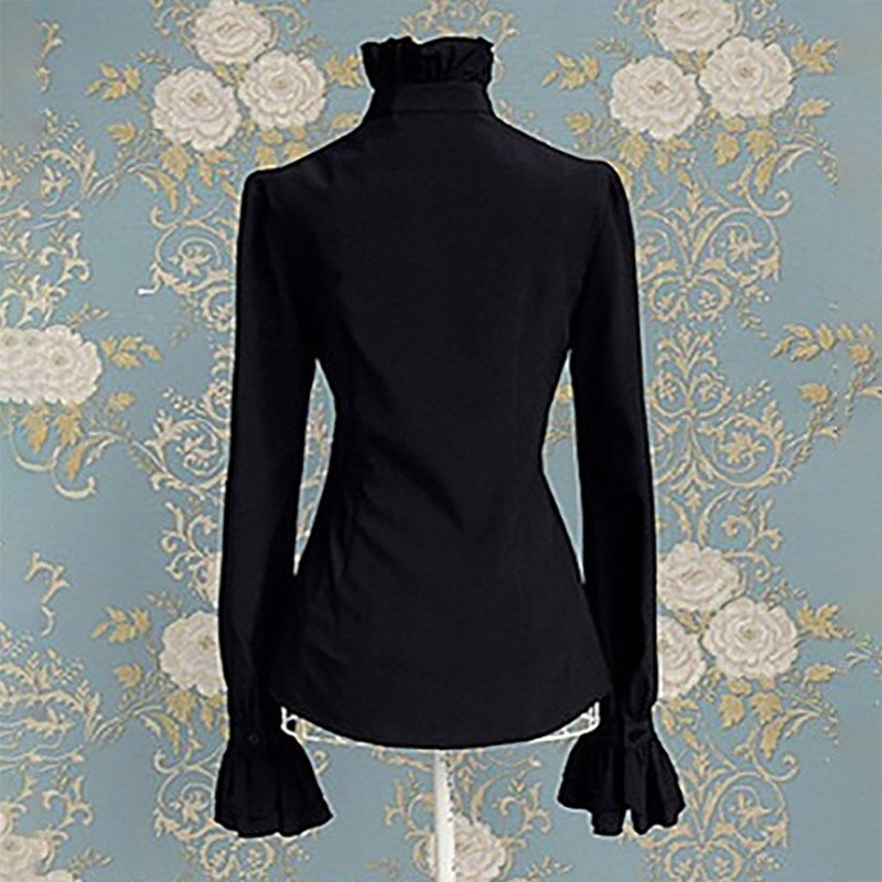 Camicia vittoriana Vintage da donna collo alto con volant camicetta abbottonata maniche lunghe vita sottile Office Lady Gothic Lotus top