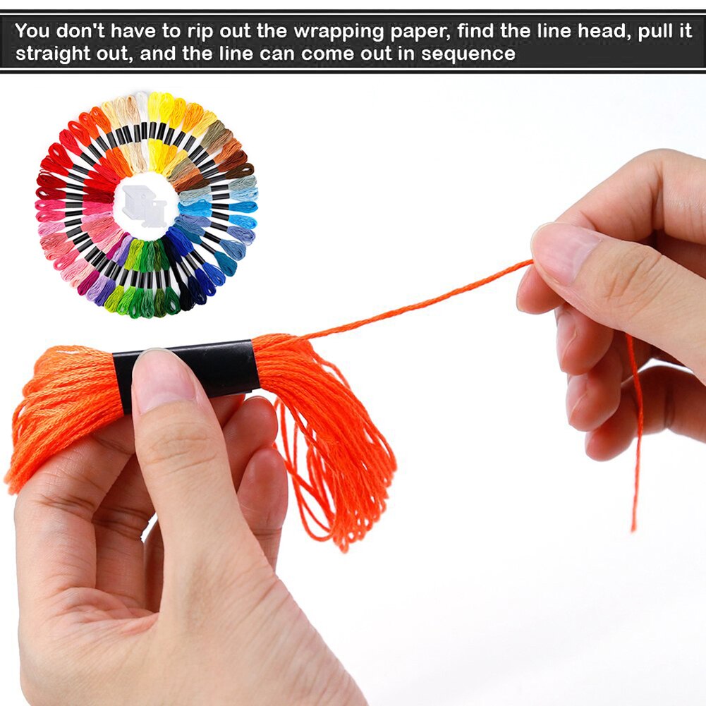 50 Skeins Rainbow Color Embroidery Thread Cross Stitch Floss with 12 Bobbins