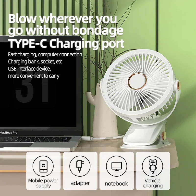 Ventilatore da campeggio 8000mAh Circolatore d'aria portatile da tavolo ricaricabile Ventilatore elettrico da soffitto senza fili con luce a portato Ventilatore domestico clip-in poi