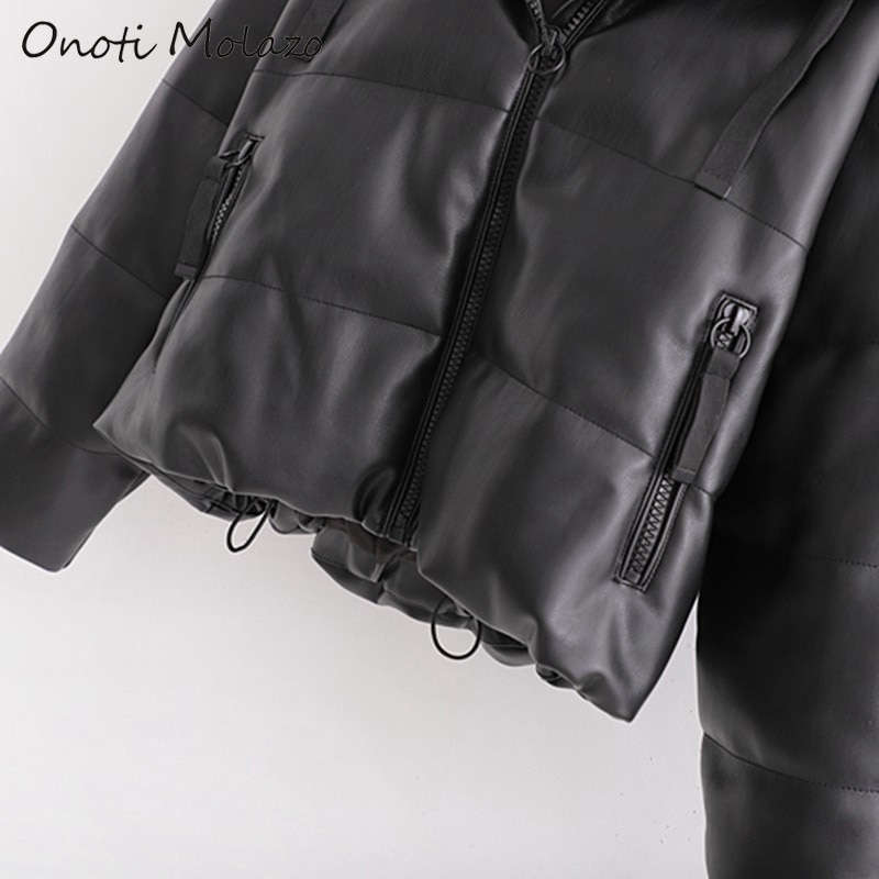 Onoti Molazo Women Coat Jackets PU Leather Casual Thick Winter Ladies Chic Vogue Jackets Coats Female