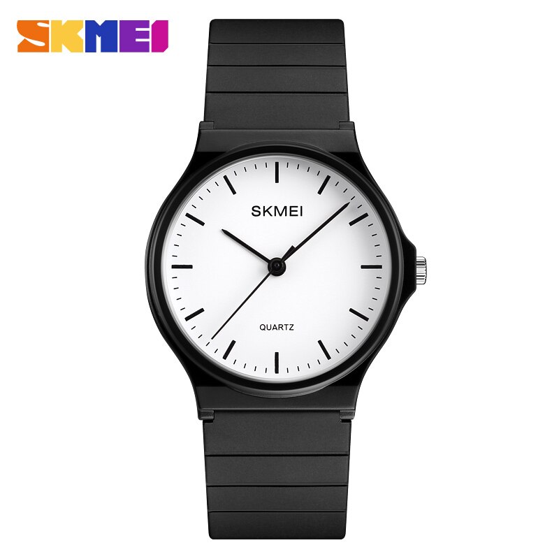 SKMEI Simple Women Men Watches Personality Teens 3bar Waterproof Quartz Wristatches Ladies Mes Relogio Feminino 1419: Black  White Watch