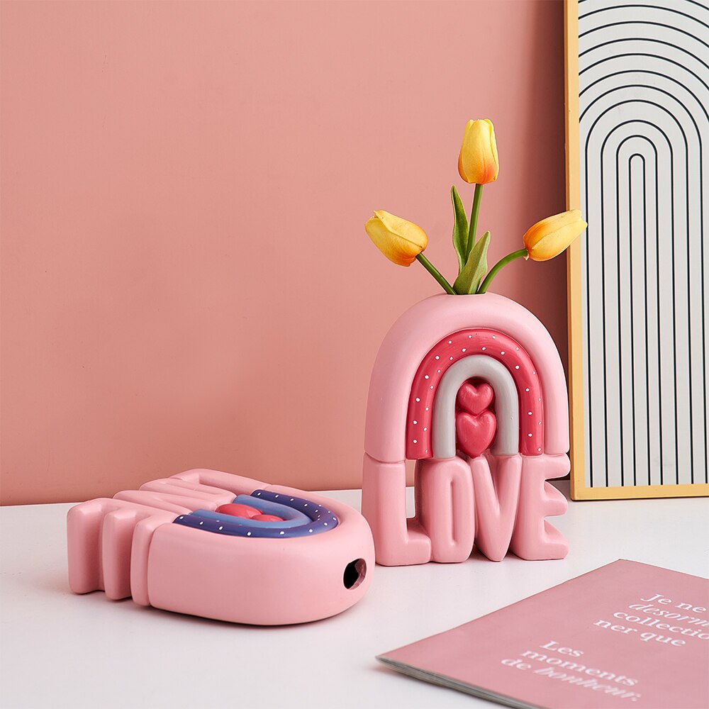 Desenhos animados vaso de amor vaso de flores kawaii decoração de casa nordic decoração para casa menina quarto acessórios de decoração rosa vaso de flores