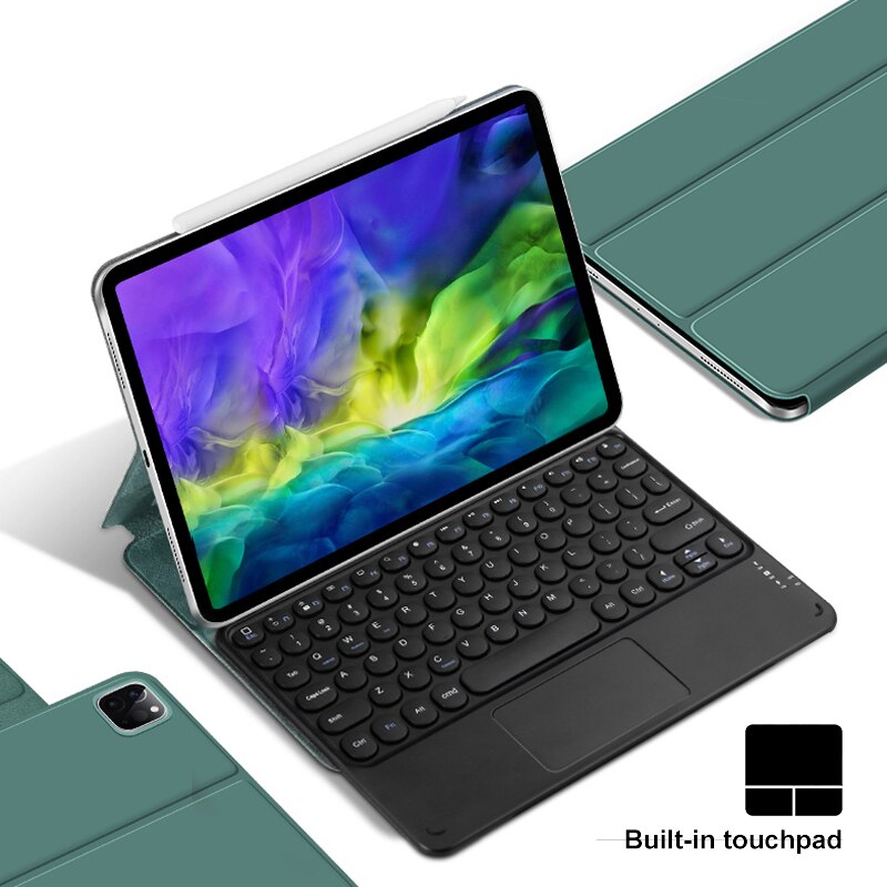 Bluetooth Toetsenbord Voor Ipad Air 4 10.9 ", Sterke Magnetische Bevestigd Afneembare Tabletten Case Ipad Pro 11 Met Touchpad: Green No Backlit