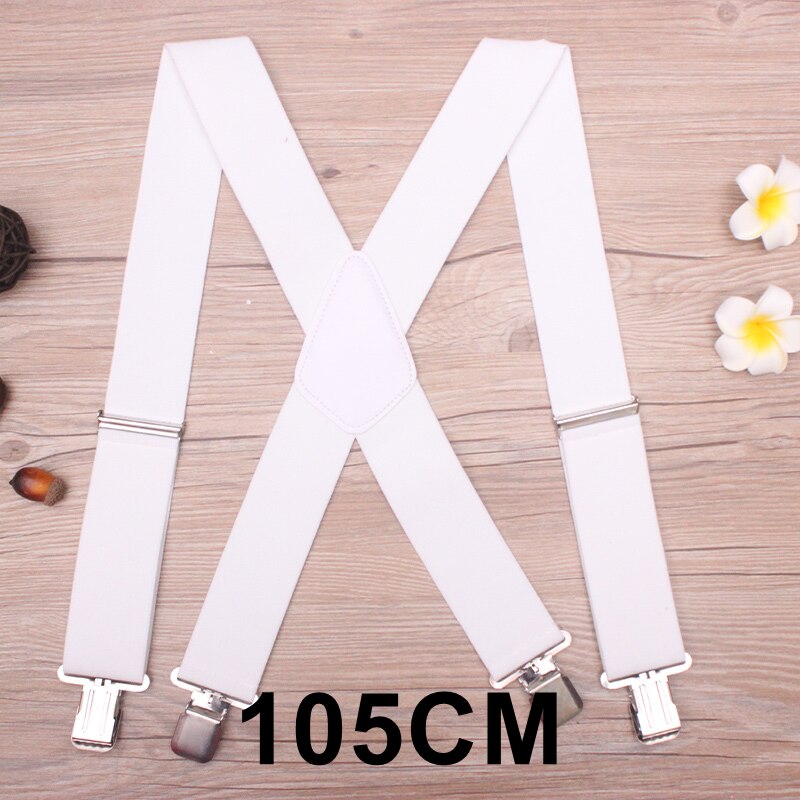 130 cm Plus size Bretels Voor zware Mannen Broek Met 4 Sterke Clips 5 cm Brede Bretels Met X -Back Broek Man Bretels Strap: White-105cm