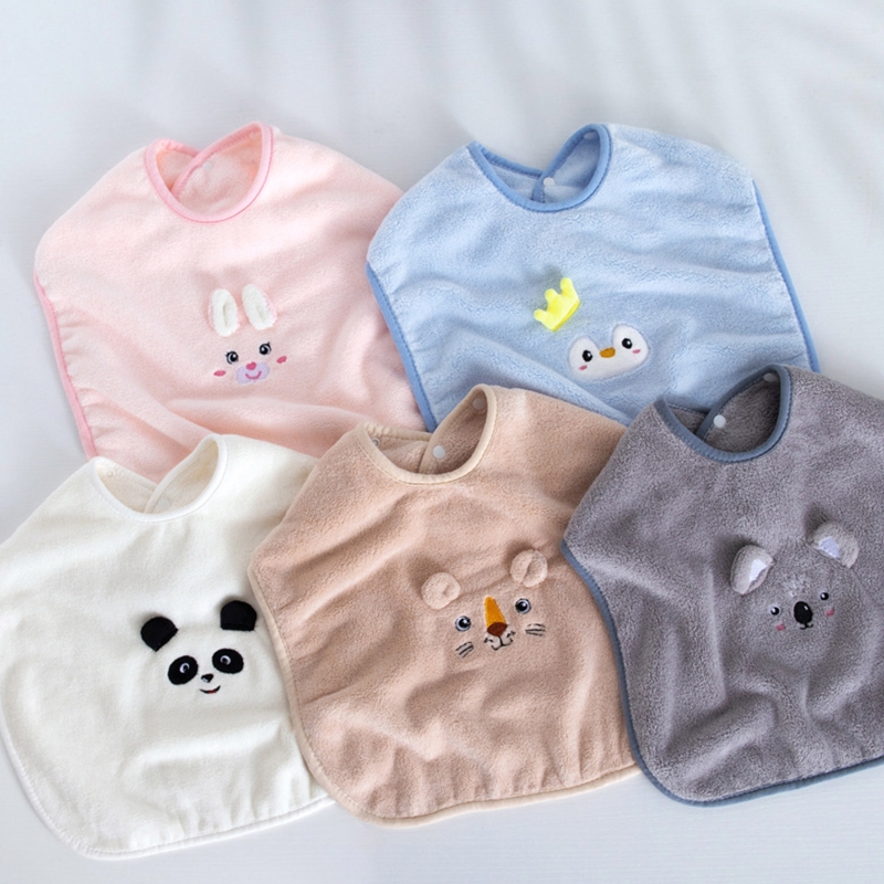 Cartoon Baby Bib Wassen Tand Handdoek Zacht Koraal Fleece Voeden Burp Doek Drukknoop Speeksel Handdoek Schort Voor Kind