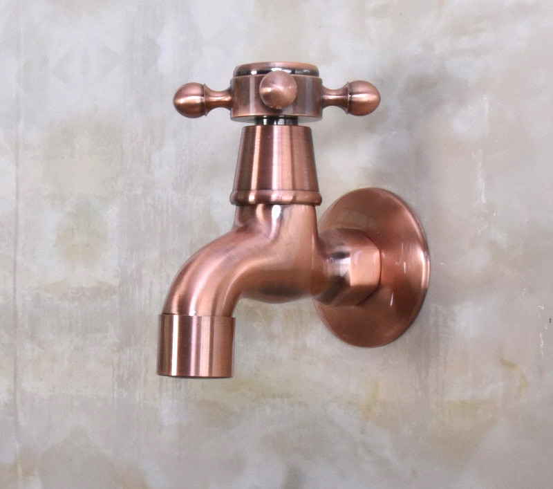 Antique Red Copper Wall Mount Outdoor Faucet Garden Bibcock Tap Mop Pool Faucet / Laundry Sink Cold Water Tap Bav302