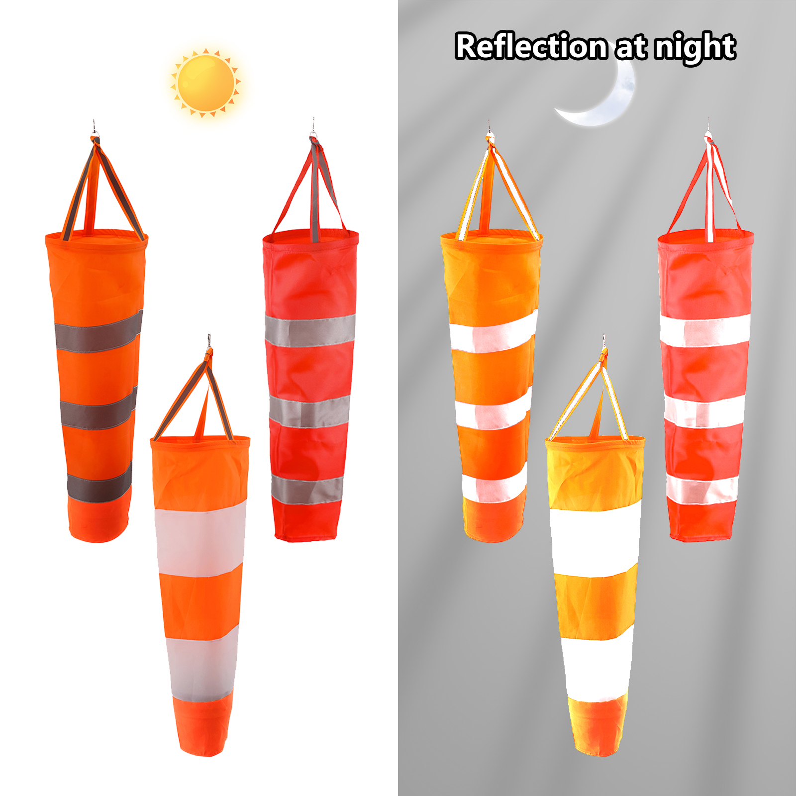 Manga de viento de 60/80/100cm para medición de dirección del viento al aire libre, cinturón reflectante, veleta resistente al ras para aeropuerto, aviación, jardín, granja