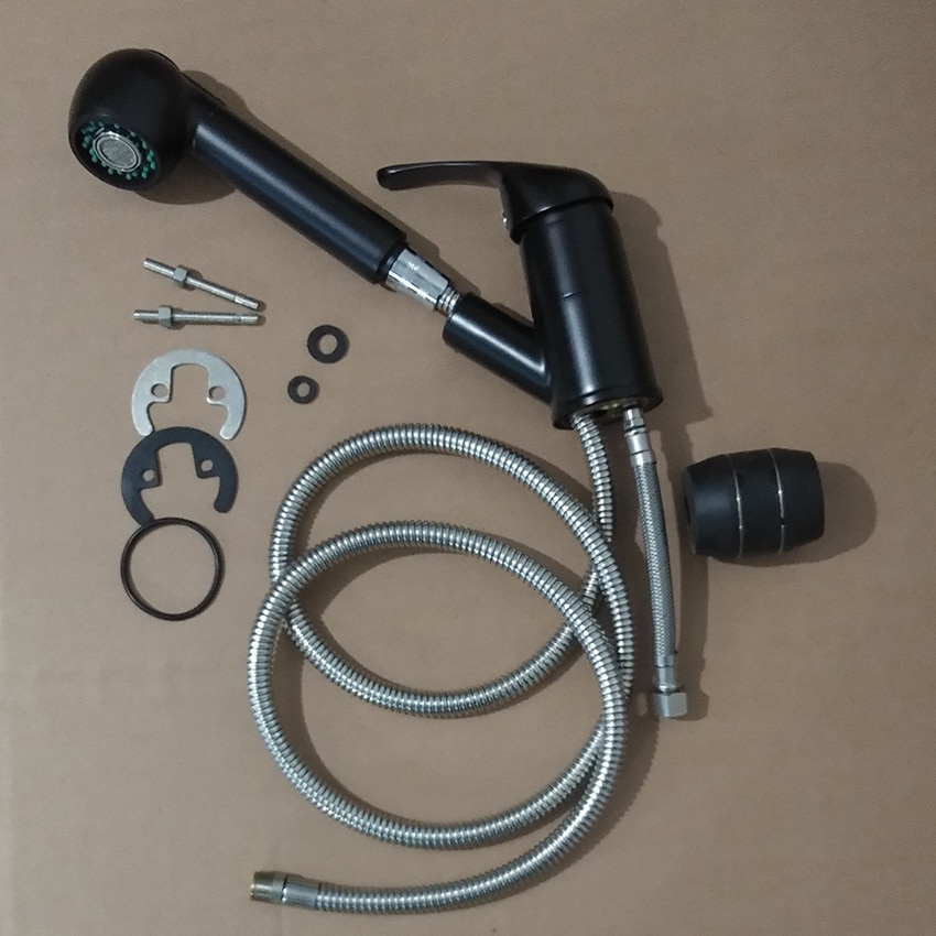 Single Lever Single Handle Pull Out Sprayer Kitchen Sink Faucets Kitchen Pull Out Sprayer Faucet Brass Mixer Tap, Black