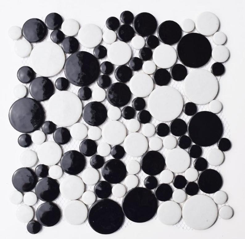 Glazed Bubble Porcelain Mosaic PPMTAJ720 Black White Bubble Round Ceramic Bathroom Mosaics Tile