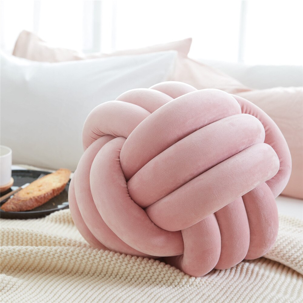 Coussin de décoration de la maison style nordique | Coussin pour canapé, siège d'enfant, oreiller de lit gris, 25cm rond, velours, rose pour décor de maison