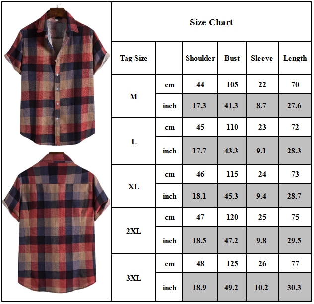 Men Shirts Plaid Short Sleeve Turn-dwon Collar Casual Shirts Men Clothing Button Up Shirts for Men Beachwear Camisas