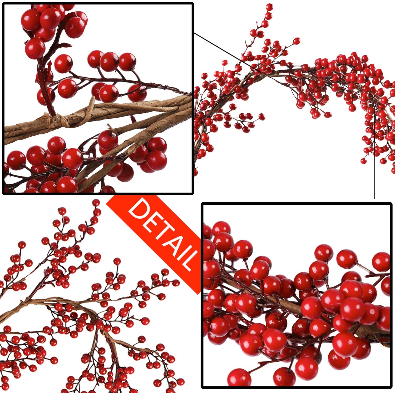 5.9Ft Christmas Red Berry Garland Flexible Artificial Burgundy Red Pip Christmas Garland Home Decoration Year Decor