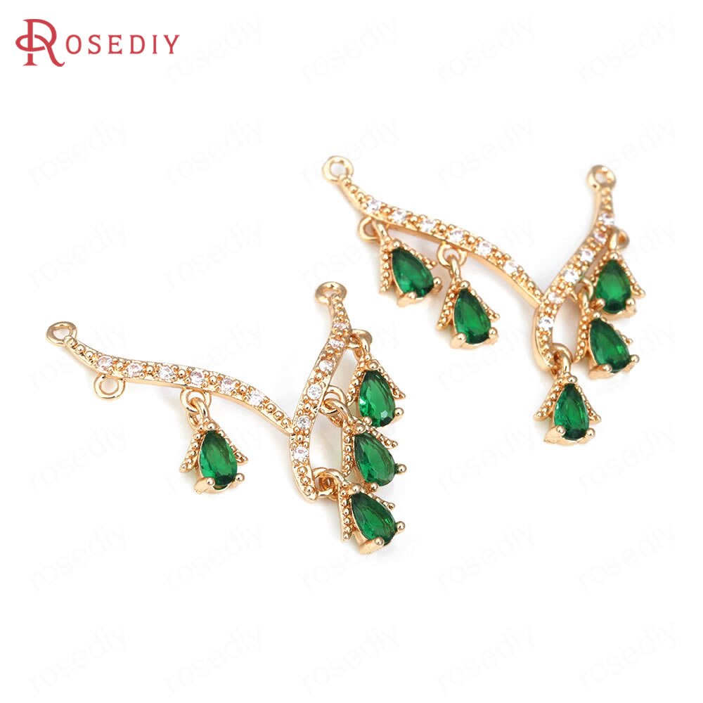 Breloques en laiton et Zircon couleur Champagne or, 2 trous en forme de V, pendentifs, fournitures pour la fabrication de bijoux, accessoires de bricolage: 42692-Green