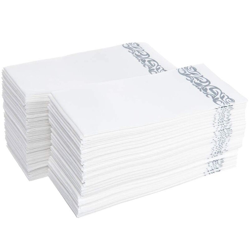 Wegwerp Handdoek Servetten/Bezoekers/Badkamers/Bruiloften/Zachte En Zachte Schoon Papier/100 Wit En Zilver retail