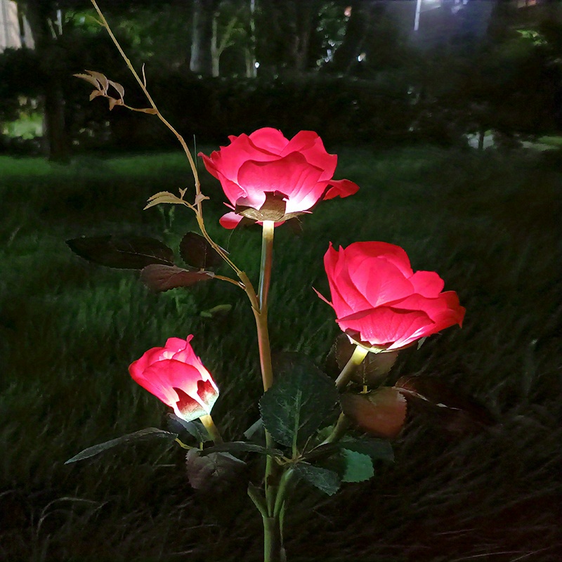 Luz Solar de rosa para jardín, LED realista, flor de rosa, decoración de cementerio, luz de estaca, jardín, patio, tumba, decorativa, resistente al agua: ROSE