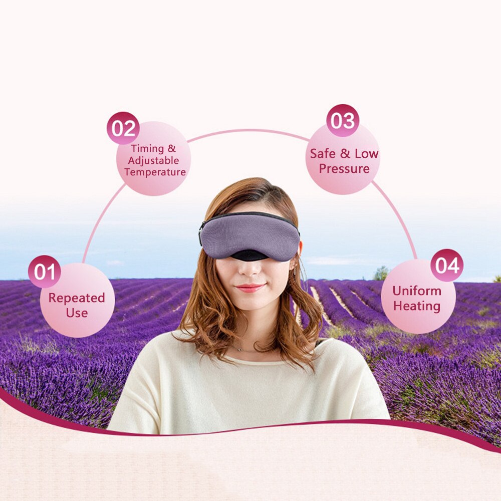 Mascarilla eléctrica con calor para los ojos, máscara para los ojos calentada, USB, con bolsa de hielo, lavanda, Herbal, con Control de tiempo y temperatura