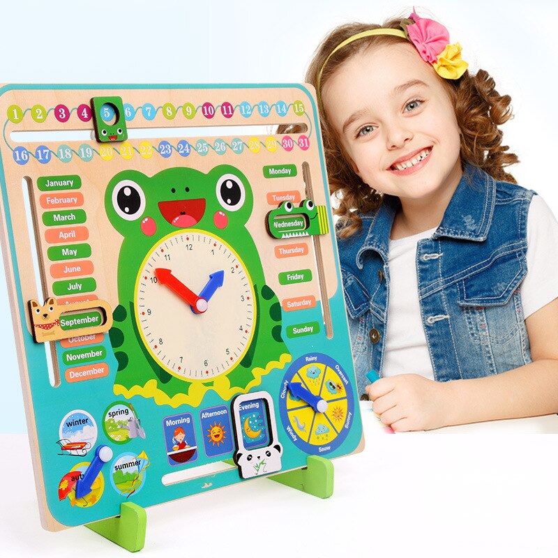Baby trælegetøj børn tid cognitio legetøj vejr sæson kalender ur førskolepædagogisk undervisningsmateriale til børn