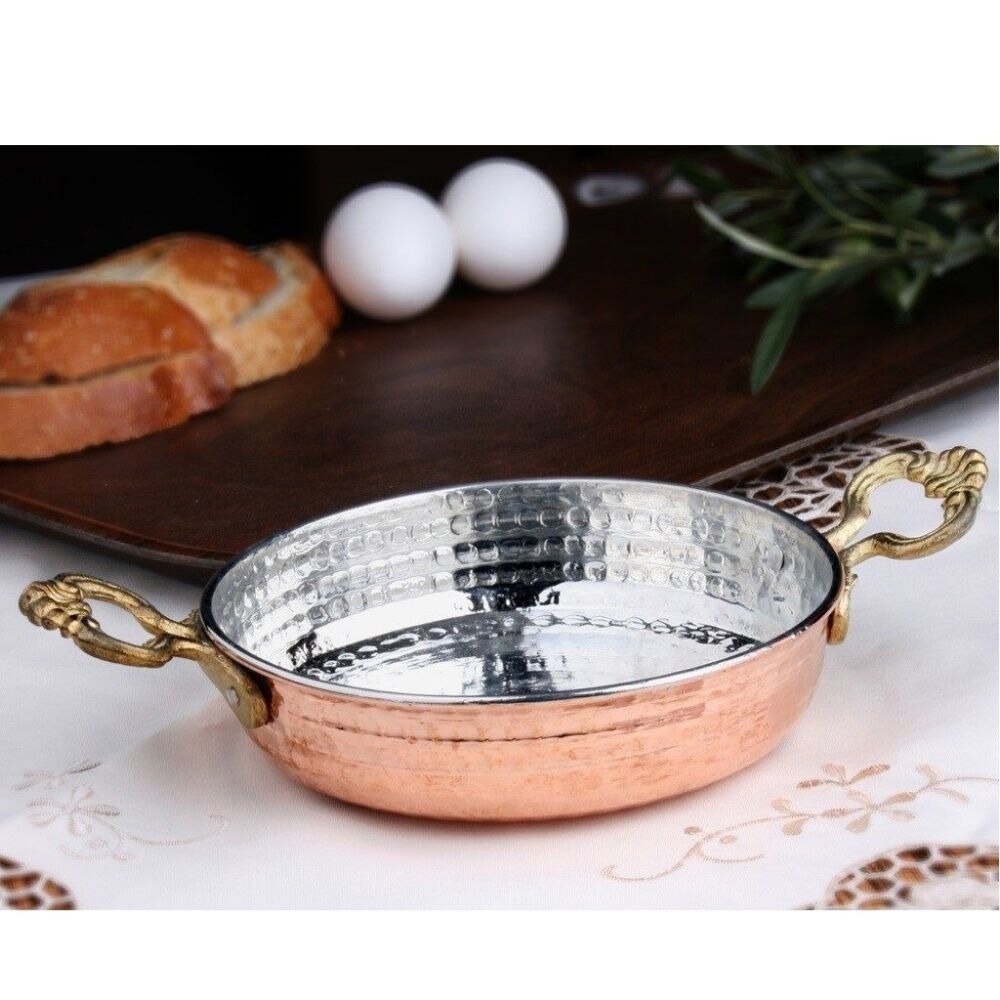 Sahan Pan Cooking Egg Omelette Copper Skillet Traditional Turkish Frying Cook Turkey Fryer Pot Brass Handles Non-Stick Kitchen