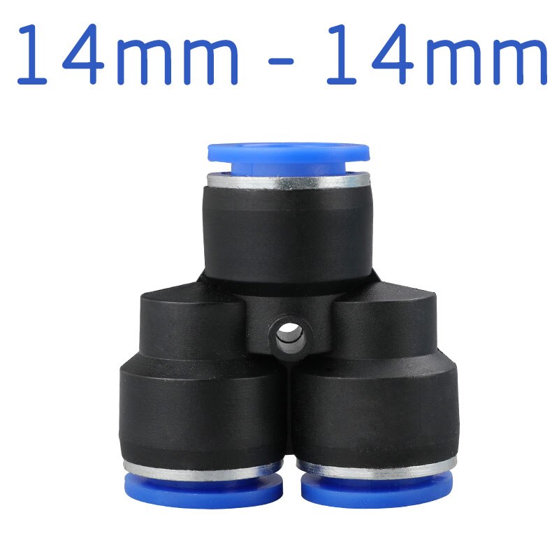 3- vägs port y form pneumatisk luft 12mm 8mm 10mm 6mm 4mm od slang rör tryck plaströrskopplingar: 14mm-14mm