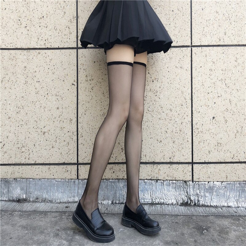 Super Dünne transparent Strumpfwaren Über Knie Socken frauen Sommer Strumpfwaren sexy JK Schwarz Oberschenkel Weiß Strumpfwaren