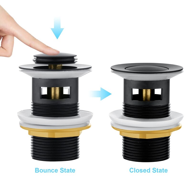 Basin Sink Waste PopUp, Click Clack Sprung Plug with Overflow for Bathroom Sink, Sprung Basin Waste Slotted