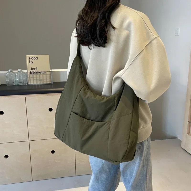 Bolso de hombro de tela suave a la para mujer, Color sólido, estudiante, primavera 2025, Y2k, estilo informal, bolsos grandes, bolsos cruzados para mujer