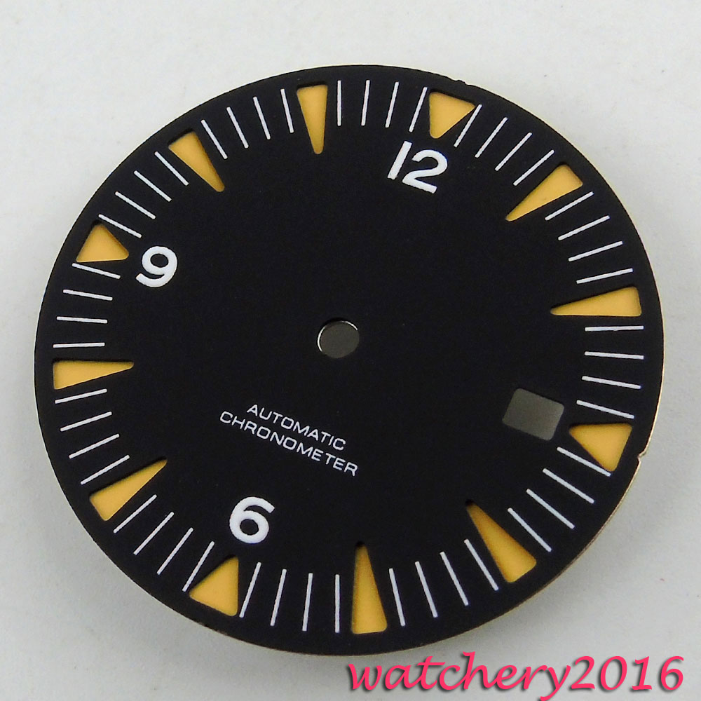 31mm zwarte wijzerplaat datum venster lichtgevende markers fit 2824 2836 automatisch uurwerk Horloge wijzerplaat