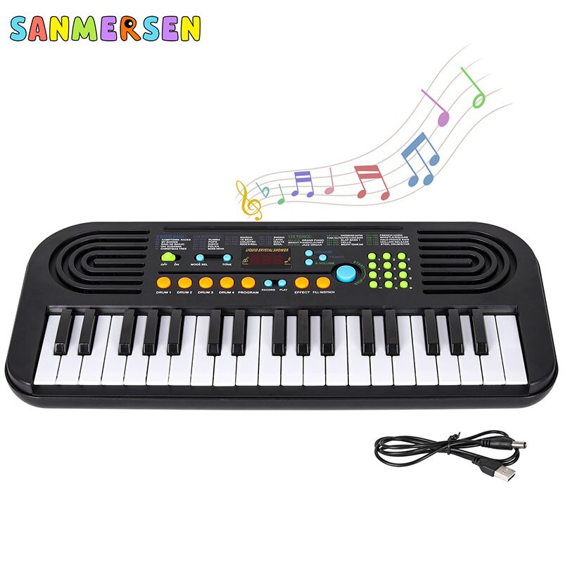 37 Keys Kids Kinderen Piano Toetsenbord Draagbaar Keyboard Piano Vroeg Leren Educatief Muziek Instrument Speelgoed Cadeau voor Kinderen: Black
