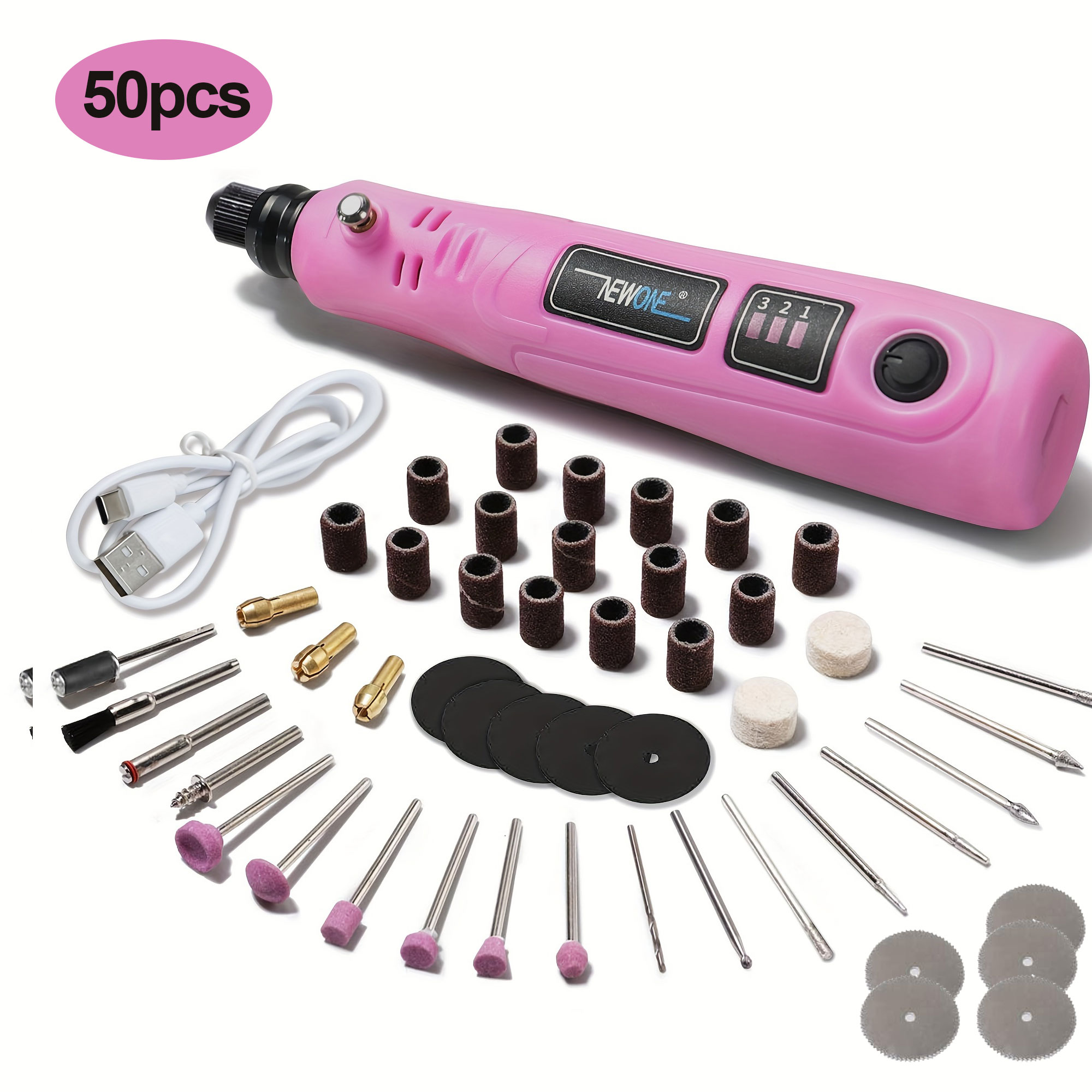 3.6V Mini Cordless Rotary Tool Kit, USB Charging 3-Speed Multi-Purpose Power Rotary Tool For Sanding, Polishing, Etching, Engrav: Pink