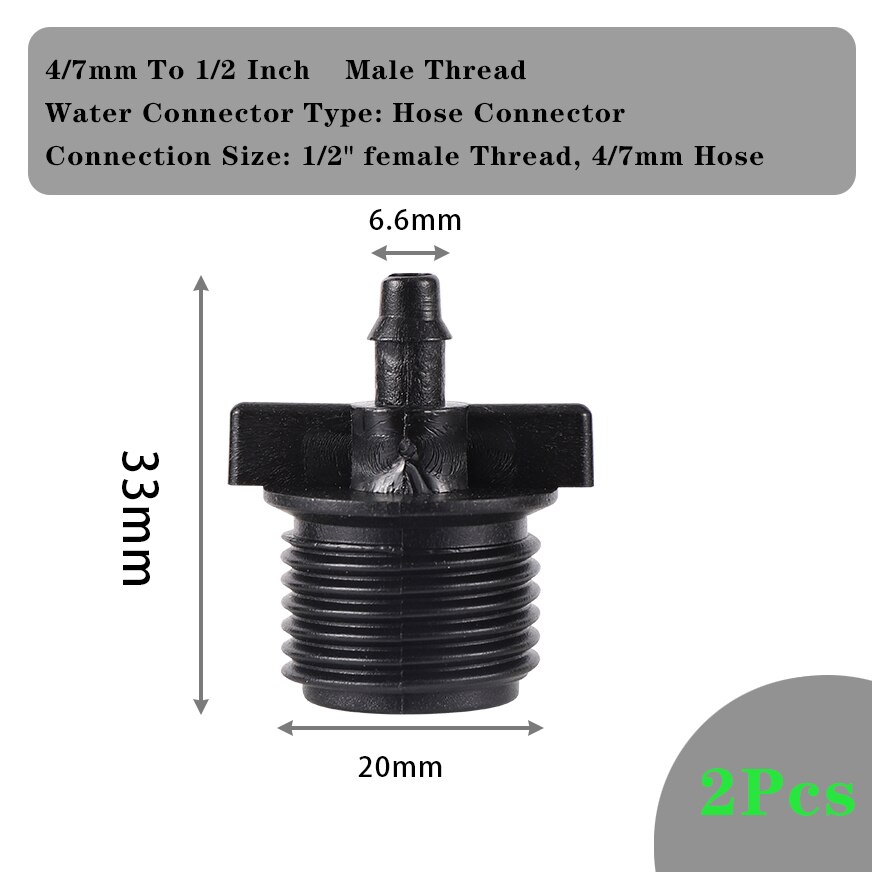 Raccords d'arrosage goutte-à-goutte, raccords de dérivation à simple et double tuyau en té barbelé de 1/4 pouces, connecteur de tuyau de 4/7mm, 2 pièces: A
