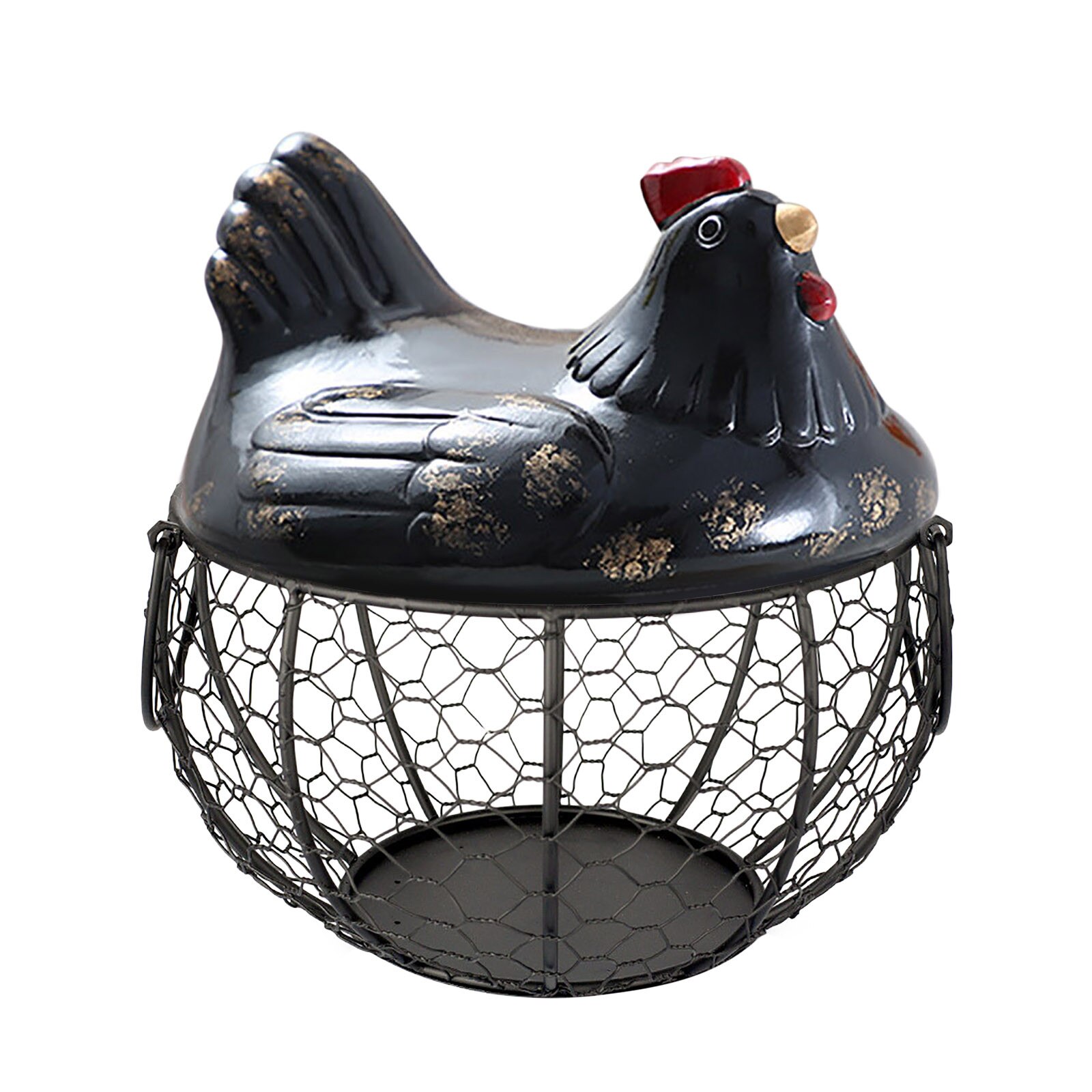 Ceramic Egg Holder Chicken Wire Egg Basket Fruit Basket Collection Ceramic Hen Oraments Decoration Kitchen Storage #T2G: BK
