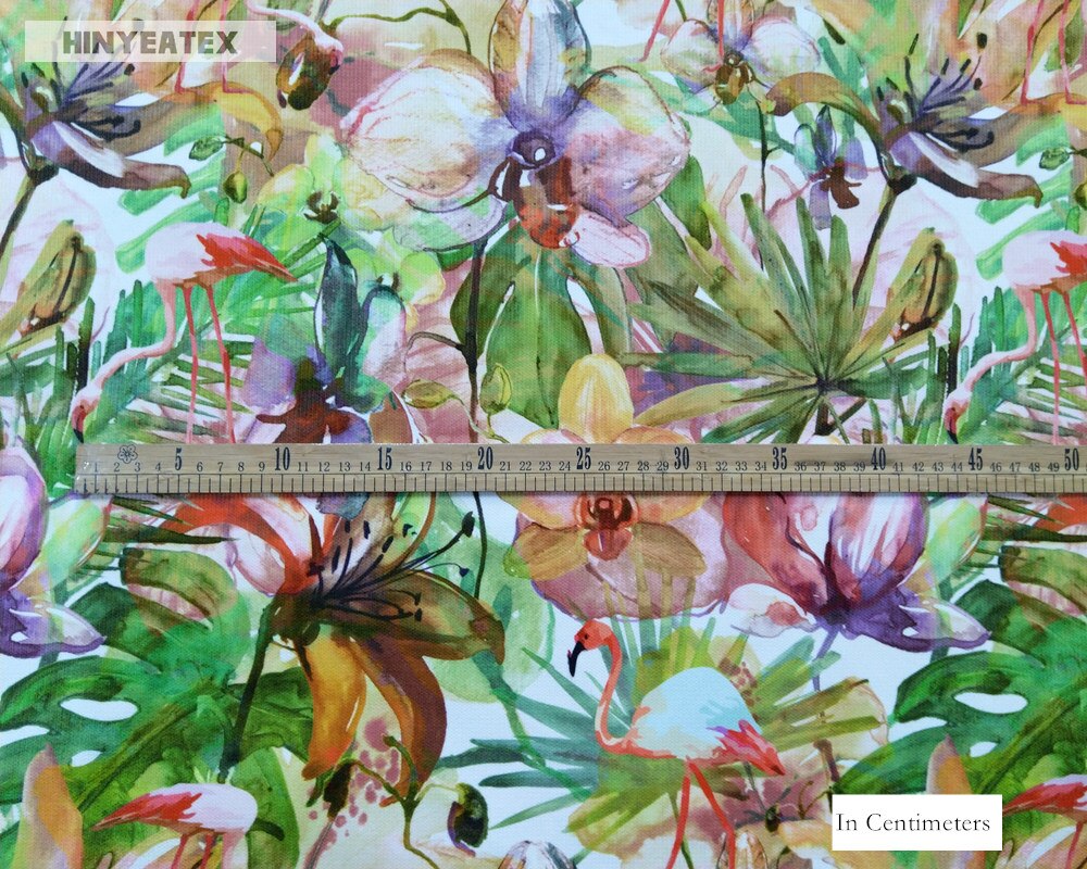 Tropisk plante flamingo digitaltrykk blomst blad fløyel sofa lenestol ottaman sofa interiør stoff dekorativ klut 140cm bred