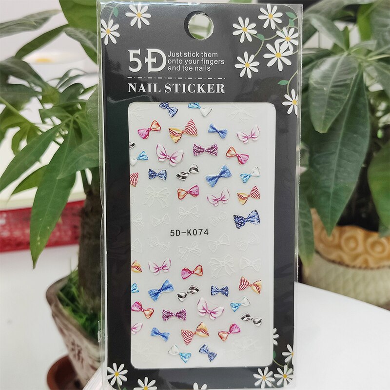 5D Stickers Voor Nagels Kleurrijke Boog Lint Zomer Nail Art Decorations Stereoscopische Sticker Accessoires Anaglyph Effect