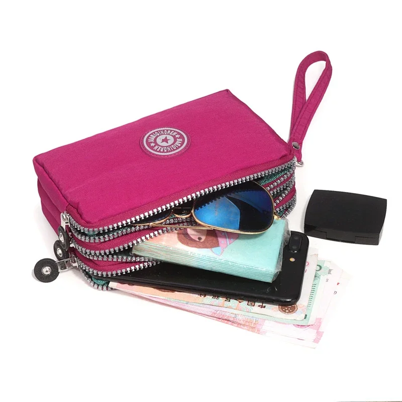 Cartera portátil con tres cremalleras para mujer, Mini bolso de gran capacidad, bolso de maquillaje, monedero, novedad
