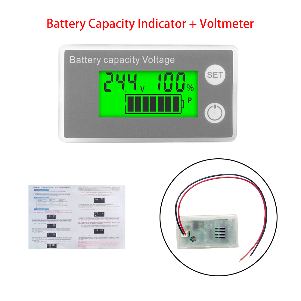 6133A Battery Capacity Indicator DC 8V-100V LCD Digital Voltmeter Electricity Meter 12V 24V 48V 72V Voltage Tester Battery Gauge: WHITE