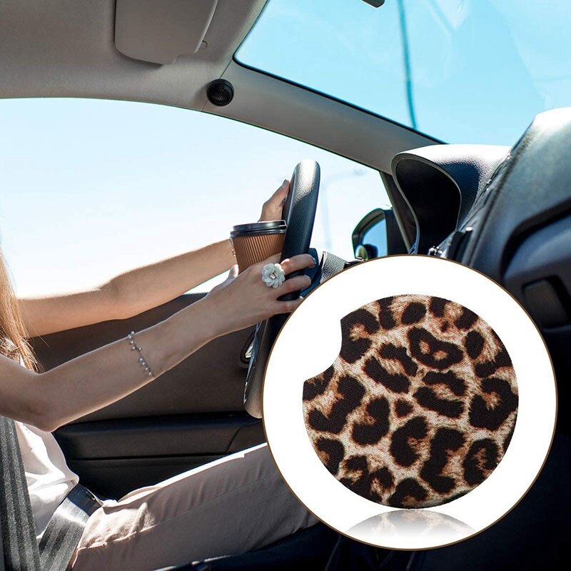 4 stk 2.56in leopard bilunderstøtter til drikkevarer bil kop pad mat til stue køkken kontor for at beskytte bil og møbler