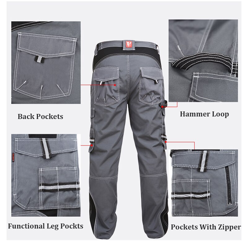 Painter dark grey working pants men workwear with knee pads