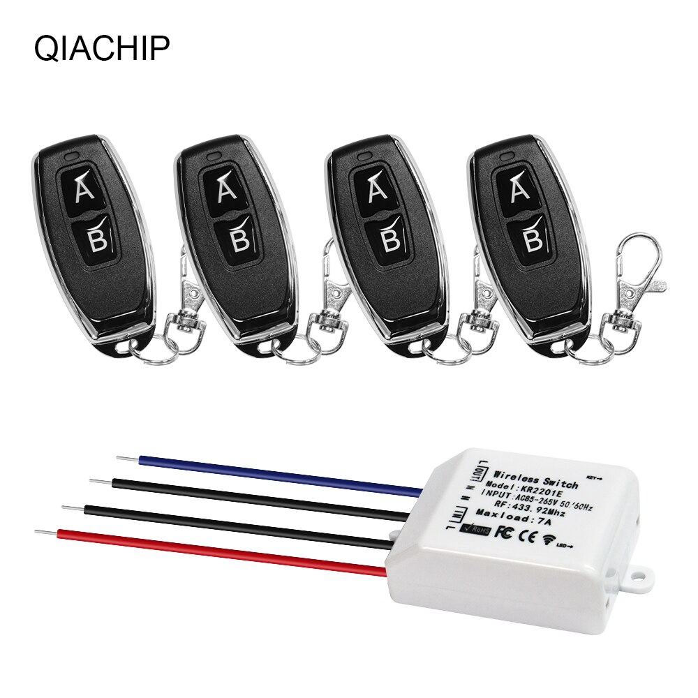 QIACHIP – commutateur de télécommande sans fil 433Mhz 110V 220V, Module de récepteur à distance universel, relais 1CH large AC 85-265V: 4 RC and 1 Receiver