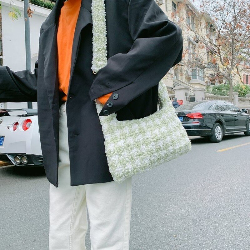 Lamswollen imitatiebont messenger bags harige luipaard schoudertas tote bag luipaardpatroon kleine vierkante tas harige