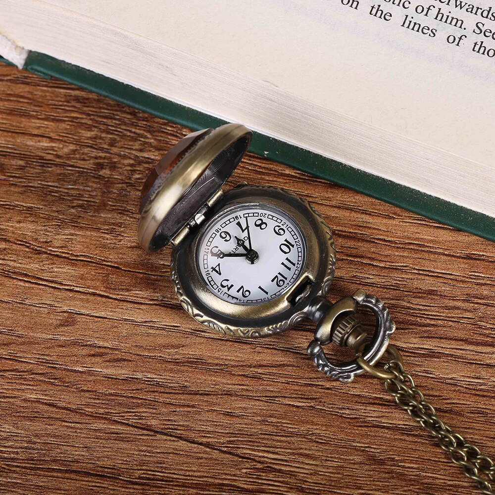 6046Retro brown open cover small pocket watch glass pocket watch ladies men's children's accessories